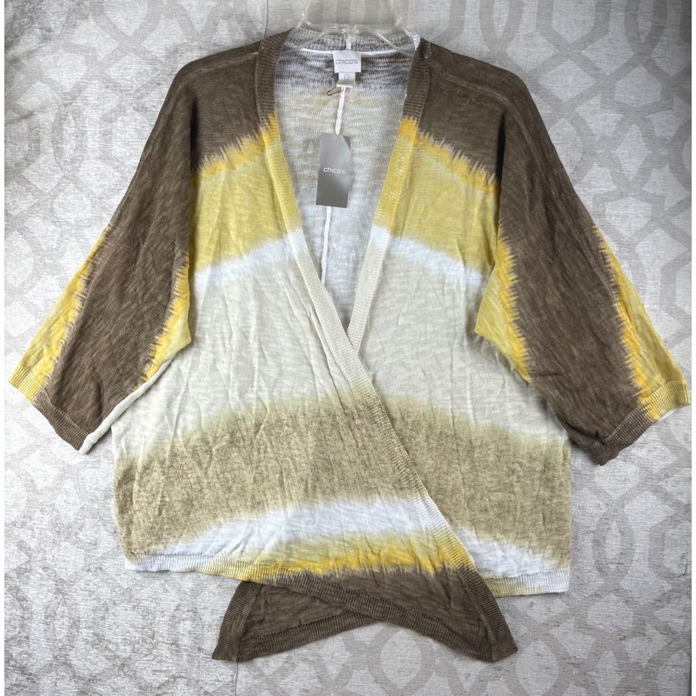 Chico's Ombre Stripe Shaline Cardigan Women 0 Small Brown Yellow NWT Cotton